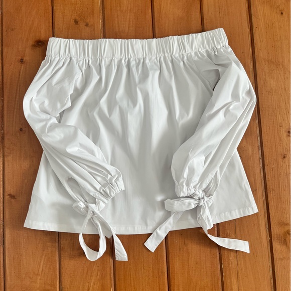 7 for All Mankind Off Shoulder Poplin Blouse Sz S - Picture 3 of 4